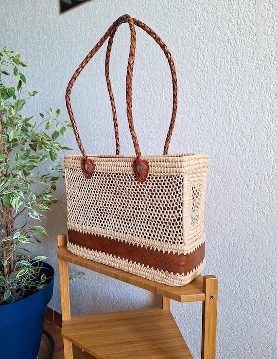 Sac en raphia et cuir fait main