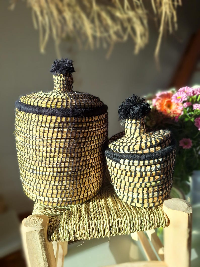 Panier artisanal berbère marocain avec couvercle
