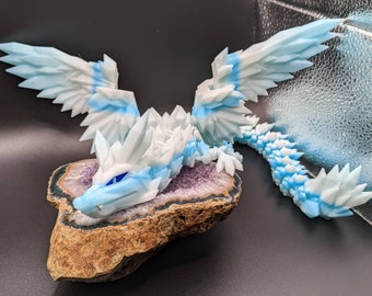 Winged Crystal Dragon - 3D Printed Articulated Desktop Pet - Fidget Toy, Sensory Toy, ADHD Fidget