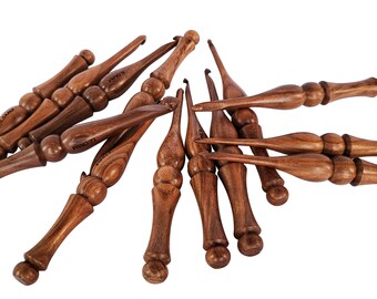 13 Crochet Hooks Complete Set: Ergonomic Wood Handle, Rosewood Ergonomic