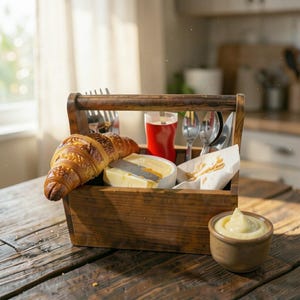 Rustieke houten bestekdoos met vakken – boerengereihouder voor eettafel