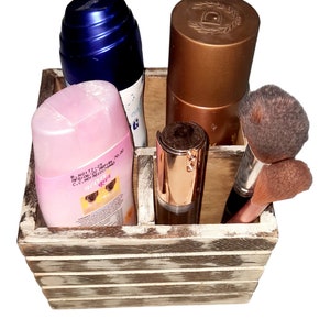 beauty stuff wooden storage box and bath caddy .