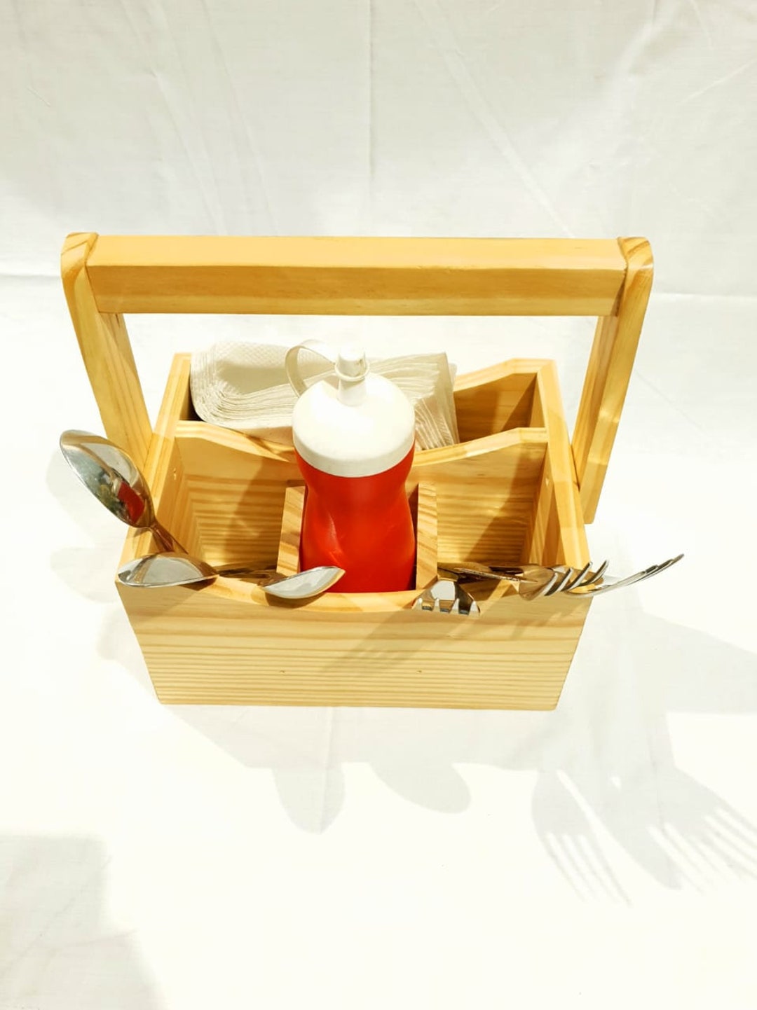 Wooden Table Utility Caddy Holder Cutlery Holder for Dining Table With