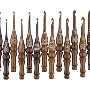 Rosewood Crochet carving Hooks, 13 Size Engraved Wooden Crochet Hooks Knitting & Crochet Needle for Crocheting 3.5 mm, to12 mm, Best for Mom