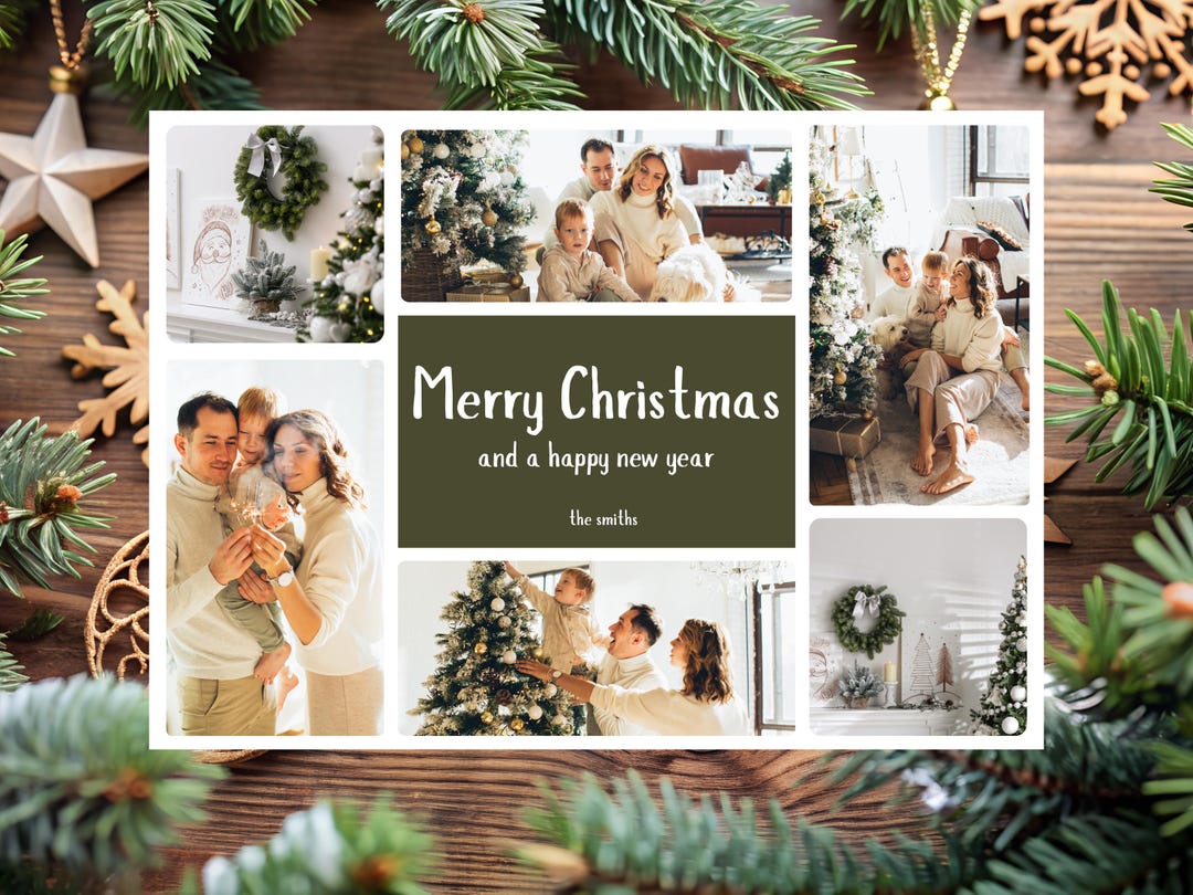 Christmas Photo 6 Collage Template, Photo Christmas Card, Holiday Card