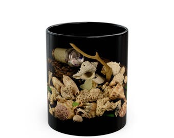 Muschel Sammeltasse | Schwarze Keramik Muscheln Beach Kaffeetasse