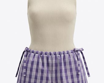 Halfhoge Palaka-short met strikbandjes aan de zijkant