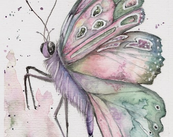 No. 4- Pink Fantasy Butterfly  Original Watercolor Painting 8x6 whimsical, fairy, enchanted.
