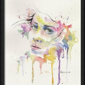 Color My World Rainbow portrait. Original watercolor 8x10
