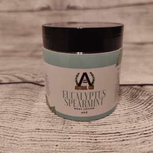 All Natural Eucalyptus Spearmint Lotion 4oz Body Butter Organic, Vegan, Paraben Free, Sulfate Free
