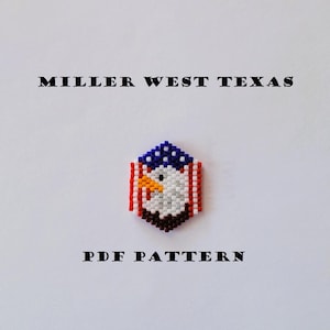 Può includere: Uno schema PDF per una bandiera americana perlata con un design di aquila. Lo schema è intitolato "Miller West Texas".