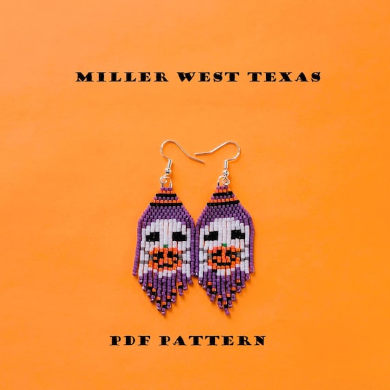 Ghost Pumpkin Brick Stitch Fringe Bead Pattern
