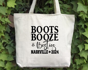 Boots Booze Besties Nashville Canvas Tote Bag