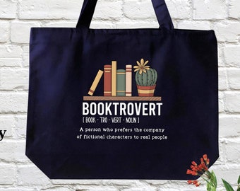 Booktrovert Tote Bag, Book Lover Gift, Library Tote Bag, Bookworm Gift, Reading Enthusiast Bookish Bag