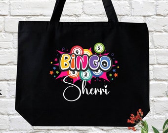 Personalized Bingo Tote Bag, Custom Bingo Carry Canvas Tote, Bingo Player Gift Bag