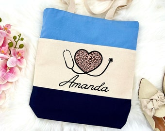 Custom Nurse Tote Bags, Personalized Nurse Canvas Tote Bag, Nurse Bags, School Nurse Gift, Nurses Week Gifts, Personalized RN Tote Bags