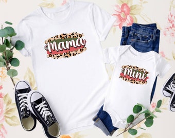Leopard Mama Mini Matching Shirt, Mother's Day Gift Tee, Mom and Daughter Leopard T-shirt, New Mom Shirt
