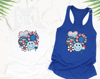 4th of July Party Tank Top Patriotic USA Sleeveless Tee Red White Blue Fourth of July Shirt Summer Celebration Apparel