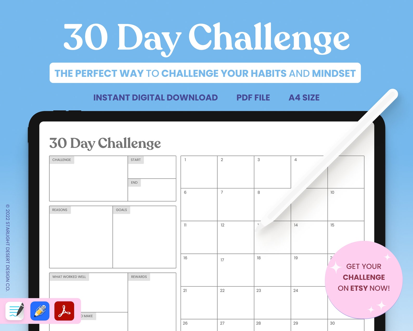 30 DAY CHALLENGE Digital Planner Digital Bullet Journal Goodnotes ...