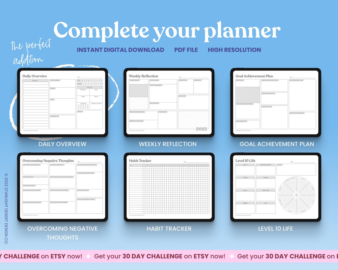 30 DAY CHALLENGE Digital Planner Digital Bullet Journal Goodnotes ...