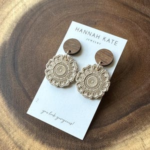 CLAY EARRINGS / Mandala style / wood stud / handmade polymer clay earrings / hypoallergenic & nickel free