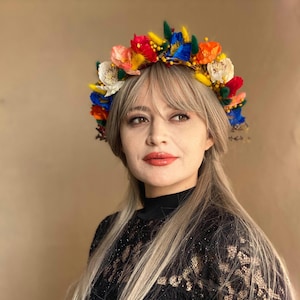 Rainbow Flower Crown, Handmade Poppy Flower Crown,Boho Chic Flower Crown,Bridal Hair Accessories,Unique Handmade Design,Wedding Crown