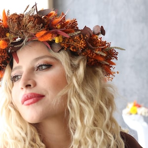 Orange Flower Crown: Gothic Autumn Bridal Headpiece