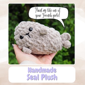 Handmade Seal Plushie – Soft Blanket Yarn Stuffed Animal – Kawaii Ocean Animal – Cozy Crochet Gift – Cute Sea Life Toy