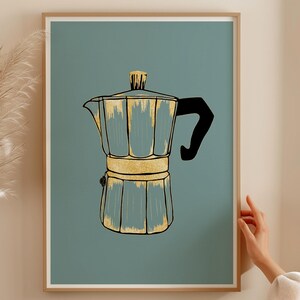 Moka Poster, Italian Coffee Maker Print, Bright Kitchen Poster - Italian Coffee, Minimalist Art, Coffee Maker Print