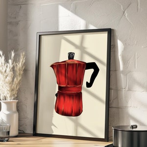 Moka Pot Print, Italian Coffee Kitchen Poster, Classic Minimalist Art, Coffee Maker Print, Digital Download