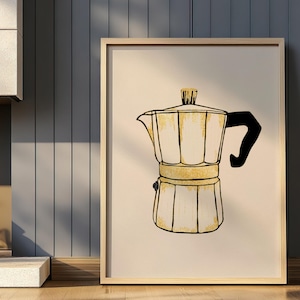 Italian Coffee Maker Poster, Glossy Kitchen Print - Classic Minimalist, Coffee Decor, Moka, Instant Download