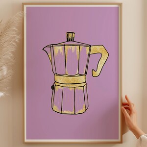 Moka Print, Bright Kitchen Poster - Italian Coffee, Classic Minimalist Art - Coffee Maker Print, Download