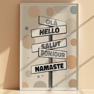 Greetings in 5 Languages Poster, Multicultural Wall Art (Digital Download)