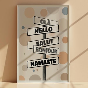 Greetings in 5 Languages Poster, Multicultural Wall Art (Digital Download)