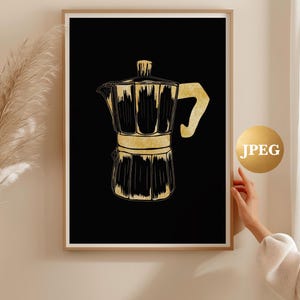 Impresión de café expreso, impresión de cafetera moka, póster brillante para cocina - Café italiano, arte minimalista, impresión de cafetera, JPEG