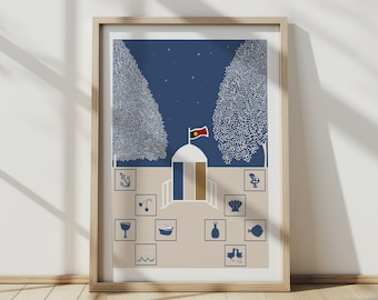 Algarve Portugal Travel Print, Abstract Hand-Painted Art (JPEG Download)