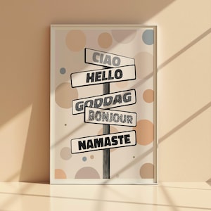 Multilingual Greetings Poster, Ciao Hello Bonjour, Typography Wall Art (Digital Download)