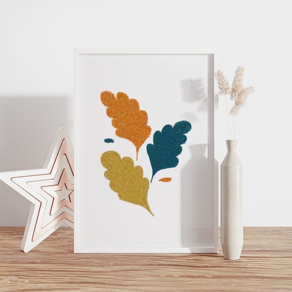 Abstract Leaves Poster, Minimalist Artwork, Cozy Wall Decor, Living Room Painting, Gifts under 20, Digital Download Jpeg