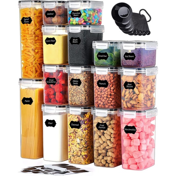 Airtight Food Storage Container Set, 21 Pcs Food Canisters for Kitchen,  Pantry Organization and Storage, Plastic Cereal Container with Easy Lock  Lids, Labels, Marker & Spoon Set 