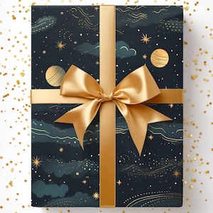 Dreamy night sky gold gift wrap paper, Special design for unique gifts, Vibrant colors, star night sky, Constellation