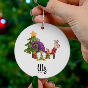 Custom Gnome Ornament, holiday gnome, personalized gnome ornamant, ornament exchange, keepsake ornament, Ceramic, reindeer ornament, Gift