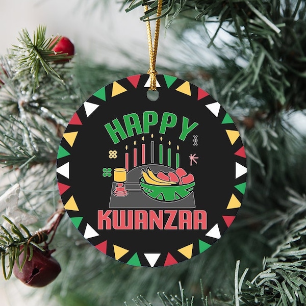 Happy Kwanzaa ornament, christmas ornaments, keepsake ornament, ceramic ornament, kwanzaa candles design