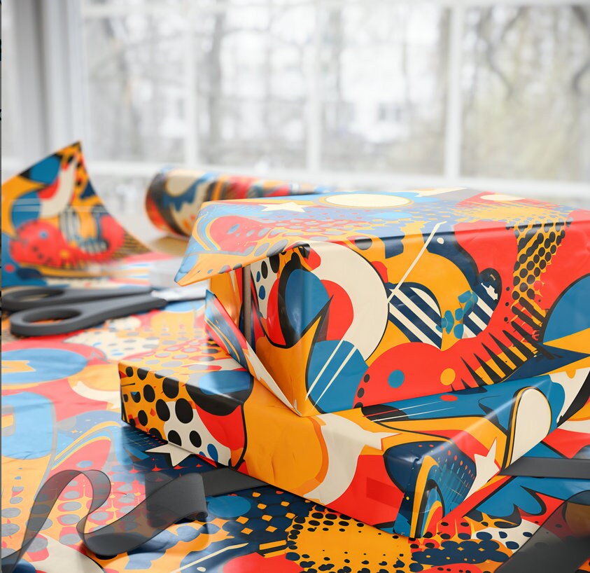 Pop Wrapping Abstract Pop Art Style Gift Wrap, Gift Wrapping Paper, Colorful, 70 ...