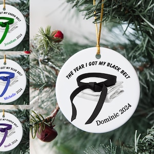 Custom Martial Arts Belt Ornament, Select the Belt Color, add name and year, Keepsake, Secret Santa, Unique Christmas Decor