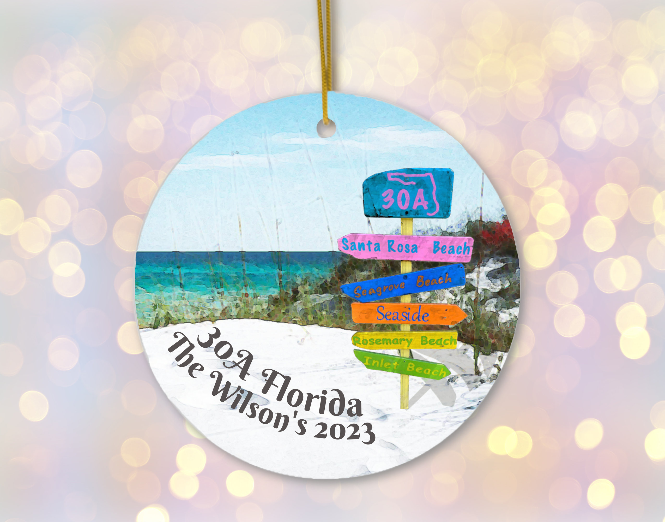 Custom 30A Florida Christmas Ornament Watercolor Beach Etsy
