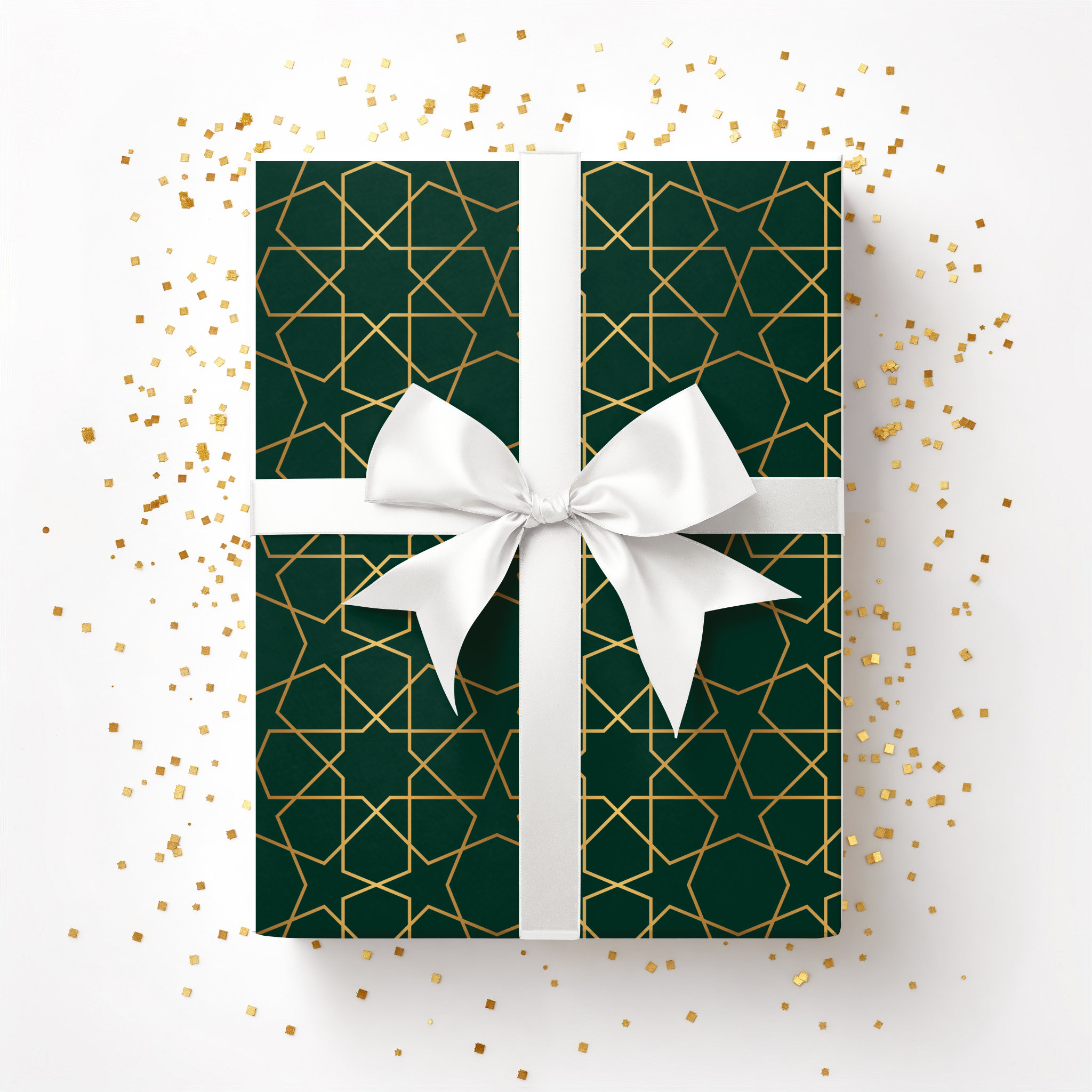 Emerald Green and Gold Luxury Wrap Paper Roll, Elegant Gift