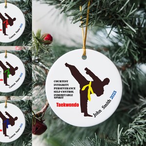 Custom Taekwondo Ornament, personalized name and select belt color, Martial art gift, Family keepsake, Graduation Gift, Celebration
