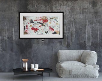 Original Abstract Acrylic Painting, Stretched Canvas Art, Textured Art , 50x95 cm