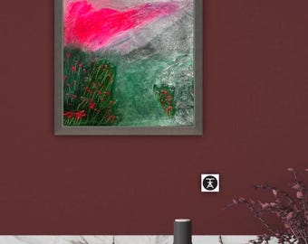 Original abstract art, 20x20 cm stretched canvas Title: A pink cloud