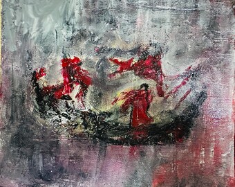 Original abstract art, 20x20 cm stretched canvas Title: Red trip to eternity…